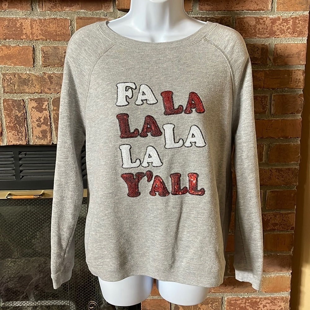 Bethany Mota Fa La La La La Y'All Gray Sequined Sweatshirt